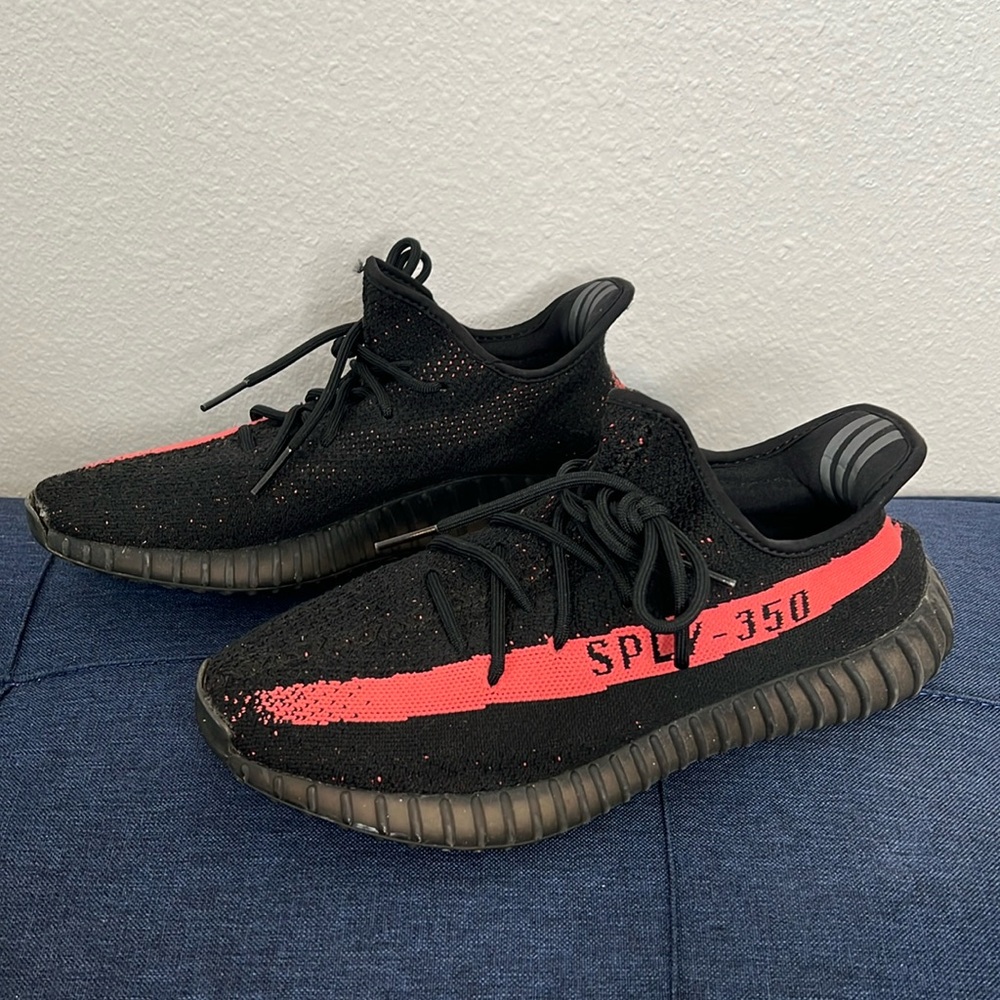 Real, Authentic Yeezys black and red sneakers